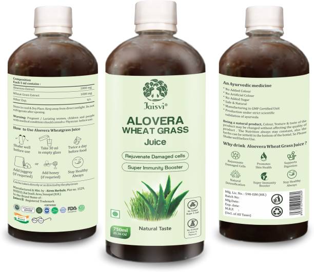 Jaisvi Alovera Wheat Grass Juice Premium Green Veggie Antioxidant DigestiveEnzyme 750ML