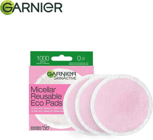 GARNIER Micellar Reusable Eco Pads, (3 pads in box) | Micellar Reusable Cotton Pads | One Swipe Makeup Remover | For Dull and Sensitive Skin | Removes Makeup gently | Eco-friendly