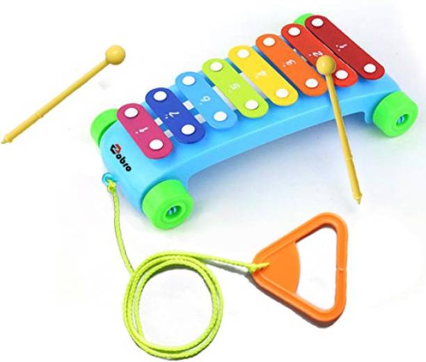 zobro 2 in 1 Colorful 8-Key Xylophone with Wheels to Pull Along as Cart for Young Kids of Age 2 to 6 Years for Their Early Development & Learning