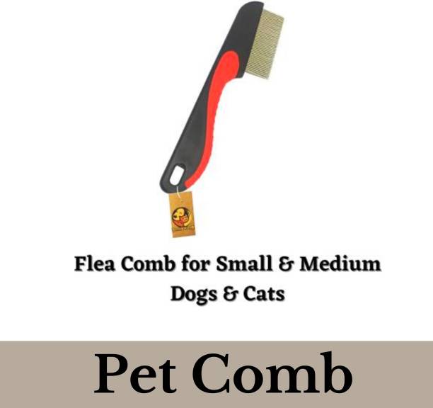Foodie Puppies Flea Rubber Handle Single Side Steel Needles Pet Comb Hairbrush for Small & Medium Dogs, Cats Basic Comb for  Dog, Cat