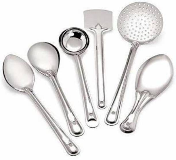 KC 0707 High Muttirial KC 0707 High Muttirial High Quality Steel Big Size Cooking And Serving Spoon Set of 6 Stainless Steel Silver Kitchen Tool Set (Silver) Kitchen Tool Set