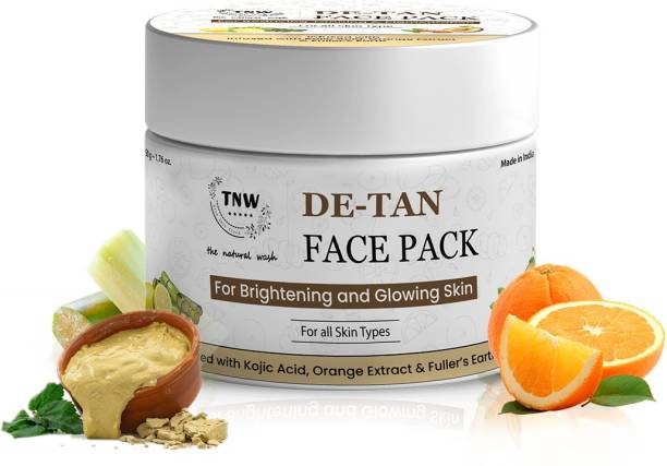 TNW - The Natural Wash De-Tan Face Pack for Brightening and Glowing Skin | For All Skin Types | Infused with Kojic Acid, Orange Extract & Fuller’s Earth