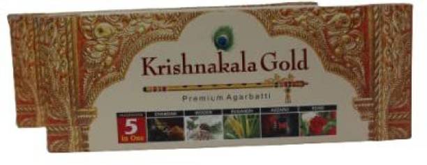 Krishnakala Gold premium 5 in 1 Natural Flora agarbathi, Pack of 2 *250gms . Includes Chadan, Woods, Sugandh, Azzaro &Rose Chadan, Woods, Sugandh, Azzaro &Rose.