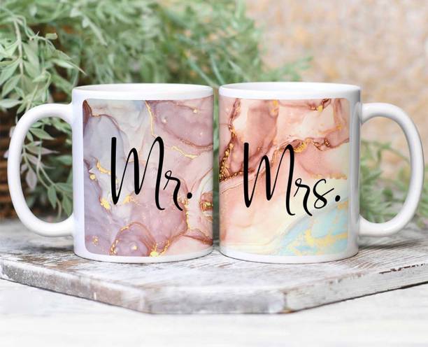 THE SD STORE Mr and Mrs Printed White Ceramic Coffees Combo Set Gift for Ceramic Coffee Mug
