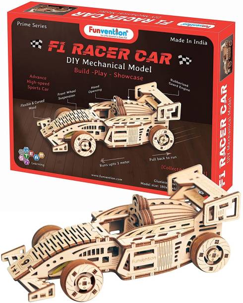 FUNVENTION F1 Racer Car - DIY Functional Mechanical Model 3D Puzzle STEM Lerning Kit Collectible Cars Building Kit with Working Wheels & Shocks