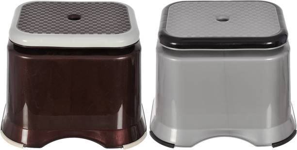 KUBER INDUSTRIES Ultra 10 Multiuses Portable, Lightweight, Strong, Durable Plastic Bathroom/Step/Sitting Stool, Patla- Pack of 2 (Brown & Grey)-46KM0149 Stool