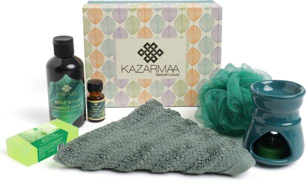kazarmaa Nature Green Bath & Spa gift box | gift Hamper | Spa Hamper | Gift set | Body wash | Diffuser | Bathing Soap | Shower Gel | Essential Oil | Aroma