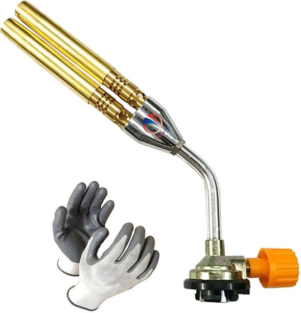 Twin Tube Flame Butane Gas Blow Torch Brazing Manual Ignition Welding 