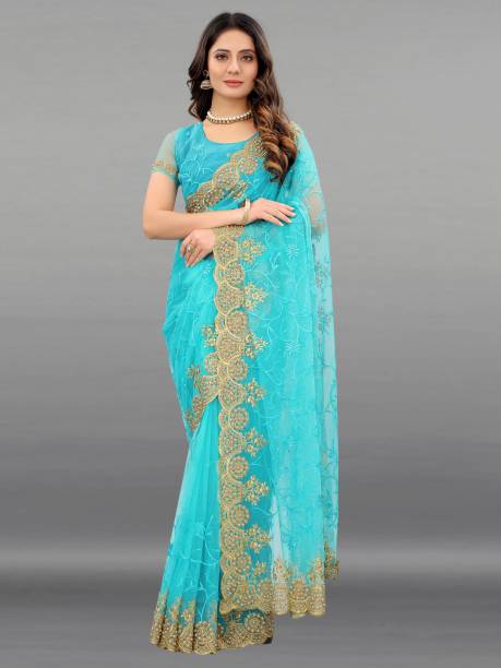 Self Design, Embroidered Bollywood Net Saree Price in India