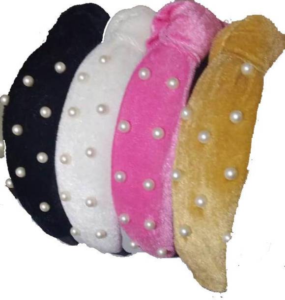Golden Lion Velvet hair band with pearls multicolor hair band for girls, women (Pack of 4) Hair Band