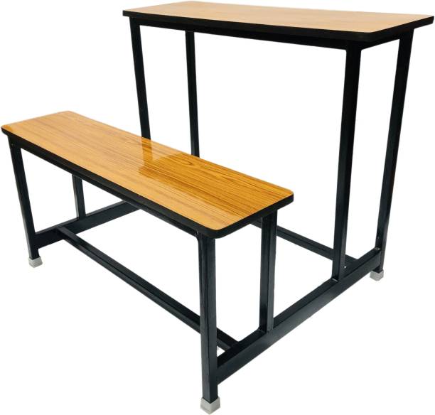 KITHANIA KITHANIA School Home Tution Bench Duel Desk Bench Large for Two Student Bench Cum Duel Desk Strong and Sturdy Metal Standard Structure with Wooden Top (for Classes 7th to College ownwards) Solid Wood 2 Seater