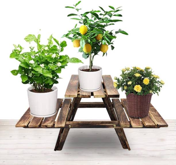 Simran Handicrafts Living Room Flower stand/ Book Rack Plant Container Set (Wood) Solid Wood Side Table