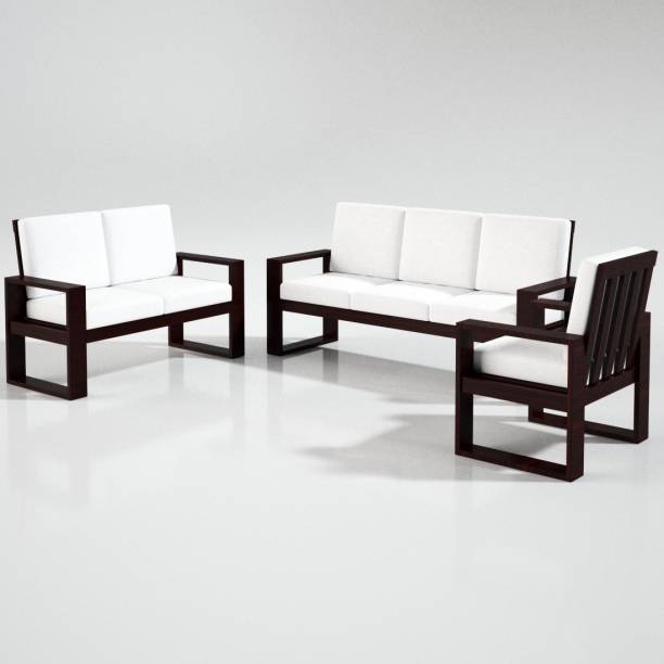 Sekar Lifestyle Classic Series ( Teak Wood ) Fabric 3 + 2 + 1 White Fabric With Mahagony Finish Sofa Set
