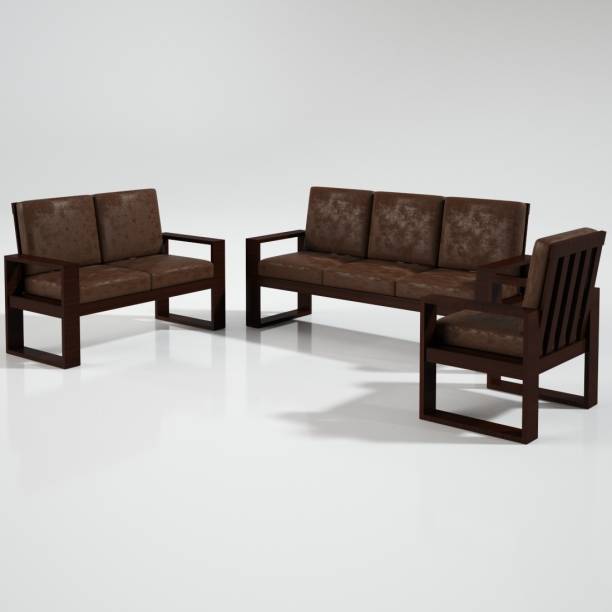 Sekar Lifestyle Classic Series ( Teak Wood ) Fabric 3 + 2 + 1 Brown Fabric With Dark Walnut Finish Sofa Set