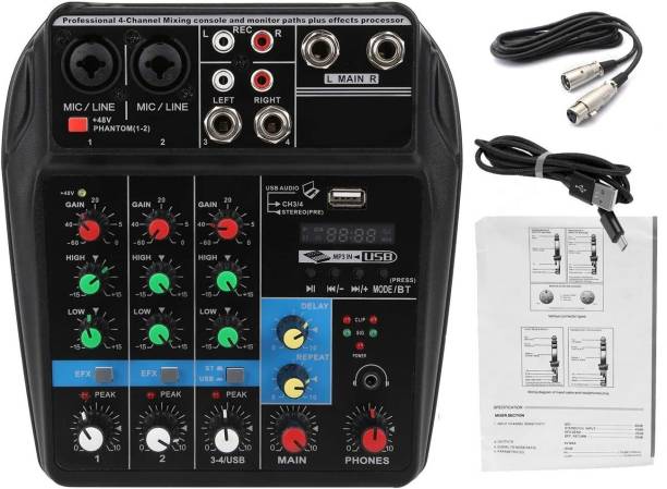 TechBlaze 4 Channel Audio Mixer Sound & Usb to Usb Cable with XLR Cable Audio Interface Powered Sound Mixer