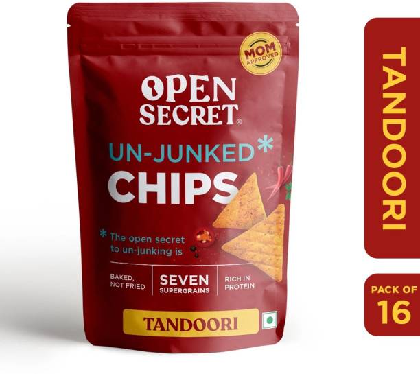 OPEN SECRET Tandoori Supergrain Chips - On-the-go packs | Tandoori Chips | No Added Maida | Baked, not Fried | Healthy & Tasty | Rich in Protein | Pack of 16 Nachos