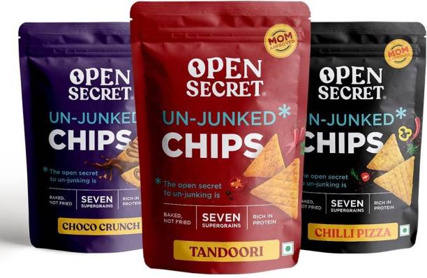 OPEN SECRET Supergrain Chips Combo | Chill Pizza - Choco Crunch - Tandoori Chips | No Added Maida | Baked, not Fried | Healthy & Tasty | Rich in Protein | Pack of 16 Nachos