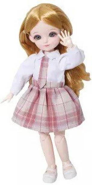 Tickles Set Movable Joint Makeup Cute Girl Brown Eyes Fashionable Doll White Shirt with Pink Skirt for Kids Girls