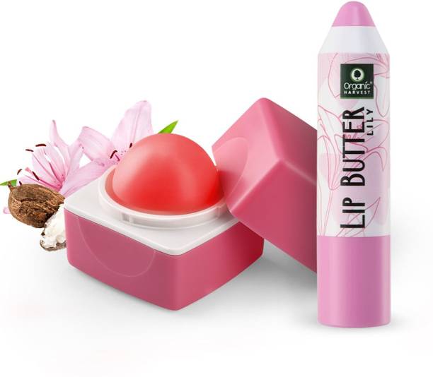 Organic Harvest Pink Lip Balm With Lily Lip Butter Combo | 100% Organic Lip Care Lily