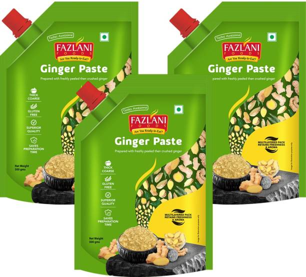 FAZLANI FOODS Ginger Paste - 500g, Pack of 3 (Adrak Paste) Naturally Processed with Fresh Ingredients | Aromatic Flavourful Cooking Paste | Authentic & Delicious Homemade Taste
