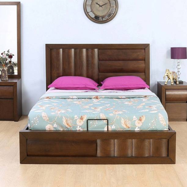 @Home by nilkamal Gladiator Solid Wood Queen Hydraulic Bed