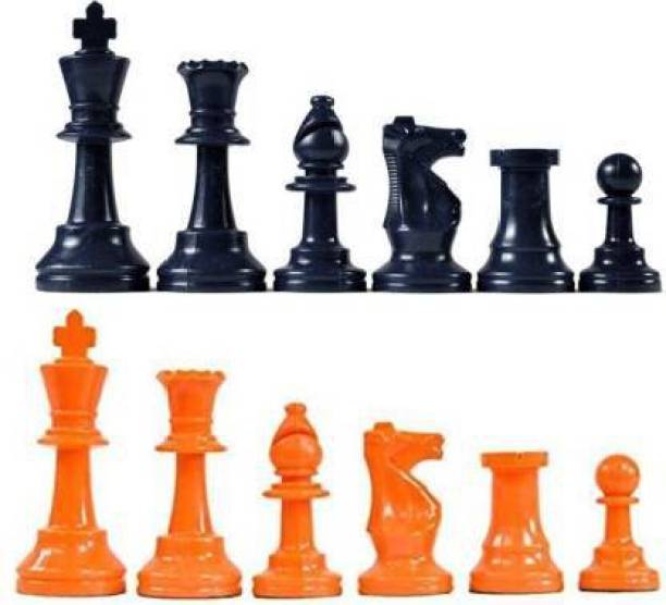 HK Sport & Toys Set of 32 Solid Plastic Chess Pieces | Chess Set | Chess Coin (Black and Orange) Board Game Accessories Board Game
