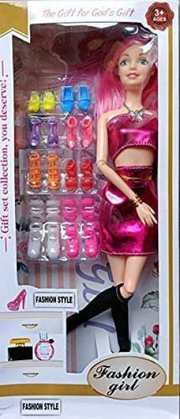Toyporium Fashion Girl Doll With 8 Pair Shoes Wardrobe Doll Set for Girls (Multicolor)