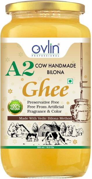Ovlin A2 GHEE MADE FROM DESI COW MILK BY TRADITIONAL BILONA METHOD Ghee 500 ml Glass Bottle