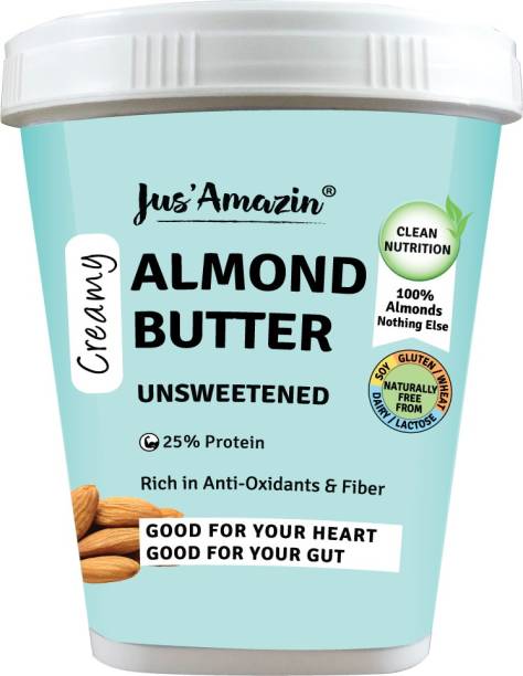 Jus' Amazin Creamy Almond Butter - Unsweetened | 25% Protein | 100% Almonds |Clean Nutrition 1 kg