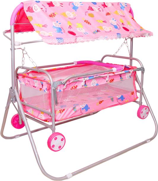STEELOART New Cradle With Silver Metaalic And beautiful Pink Cradle Buggy