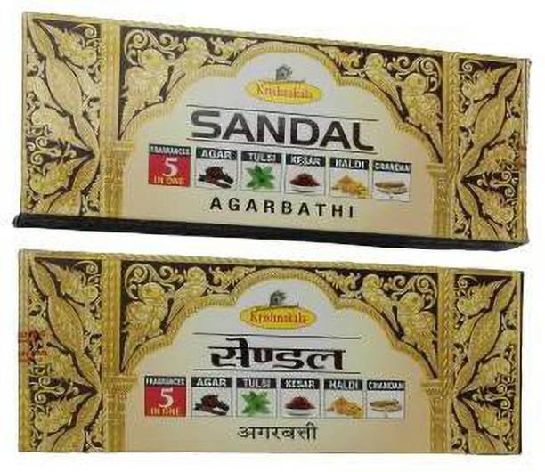 Krishnakala SANDAL combo 2 boxes of 5 Premium Hand Rolled Flora Agarbathi (Export Quality) in Fragrances like Agar Chandan, Tulsi chandan, Kesar Chandan, Haldi Chandan and 2 boxes Chandan. Chandan