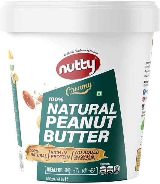Nutty Unsweetened Healthy Natural Peanut Butter Creamy, Made from Roasted Peanuts 1250 g