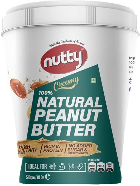 Nutty Unsweetened Natural Peanut Butter Creamy, Made from Roasted Peanuts, (510g) 510 g