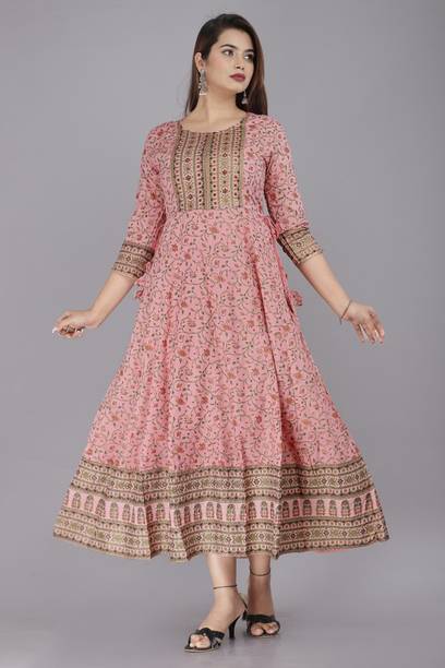 Women Floral Print Viscose Rayon Anarkali Kurta Price in India