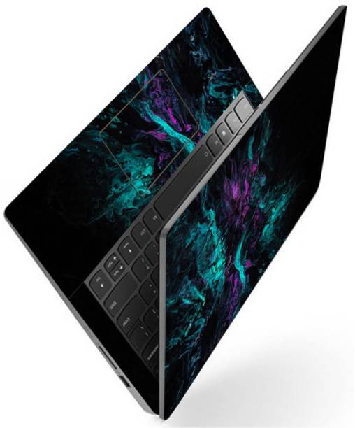 Techfit Full Body Laptop Skin Fits Size Upto 15.6 Inches - Cyan Megenta Rock Art Black Premium Stretched Vinyl Laptop Decal 15.6
