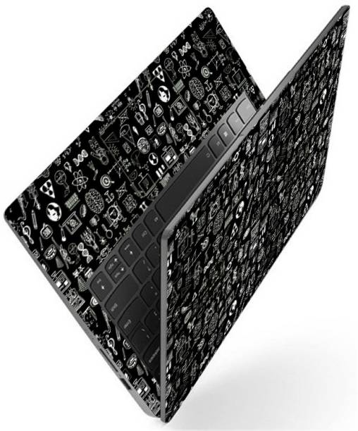 Techfit Full Body Laptop Skin Fits Size Upto 15.6 Inches - Space Symbols on Black Premium Stretched Vinyl Laptop Decal 15.6