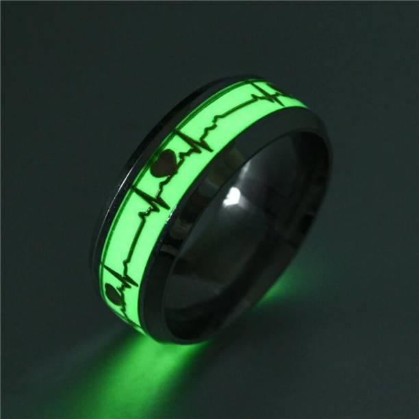 Fashion Frill Fancy Stylish & Fashionable Men Artificial Jewellery ECG Heart Beat Design Glow in the Dark Stainless Steel Ring