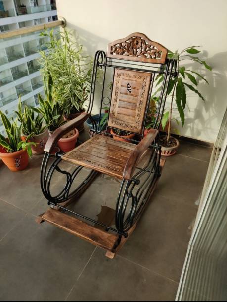 Giftoshopee Wooden & Iron Rocking Chair ,Garden Rocking Chair Solid Wood 1 Seater Rocking Chairs