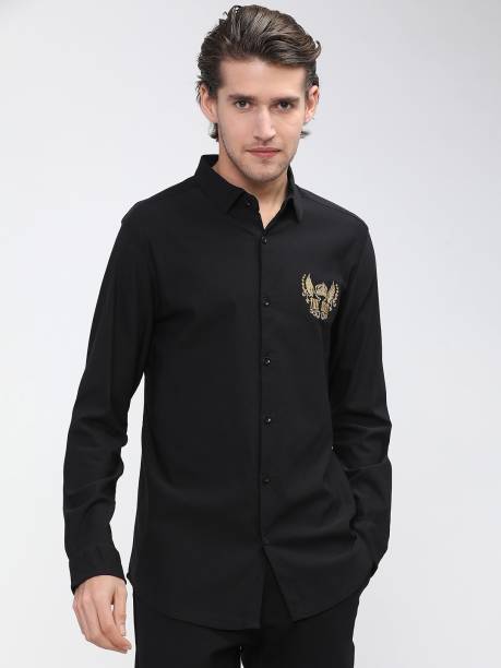 Men Regular Fit Embroidered Casual Shirt Price in India