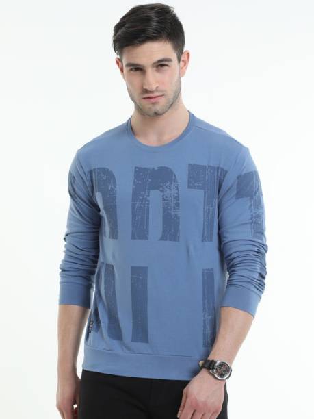 Men Typography Round Neck Blue T-Shirt Price in India