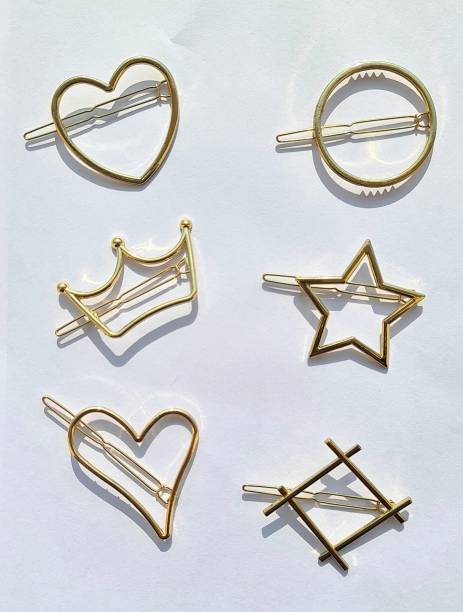 EHAWKER Free Shapes Golden Lock Hair Pins (Set of 6)/ Hair Clips/Hair Accessories Back Pin
