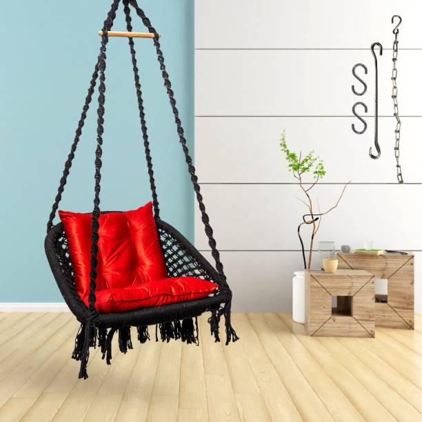 Curio Centre Make in India D Shape Cotton Swing with L Shape Cushion & Chain / Swing for Home Cotton Large Swing