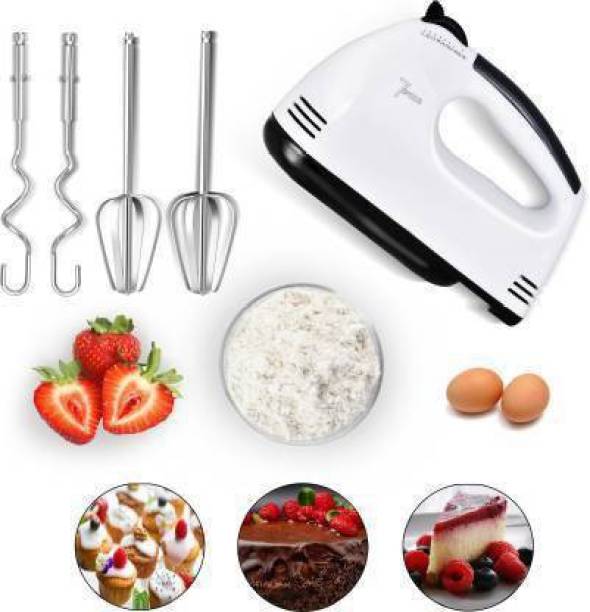 Shopative 7 Speeds Electric Multipurpose Beater High Speed 180-Watt Hand Blender Cake/Cream Easy Mixer Egg Beater Electric Whisk Cream Maker for Cakes with Base 7 Speed Control and 2 Stainless Steel Beaters, 2 Dough Hooks 260 W Hand Blender