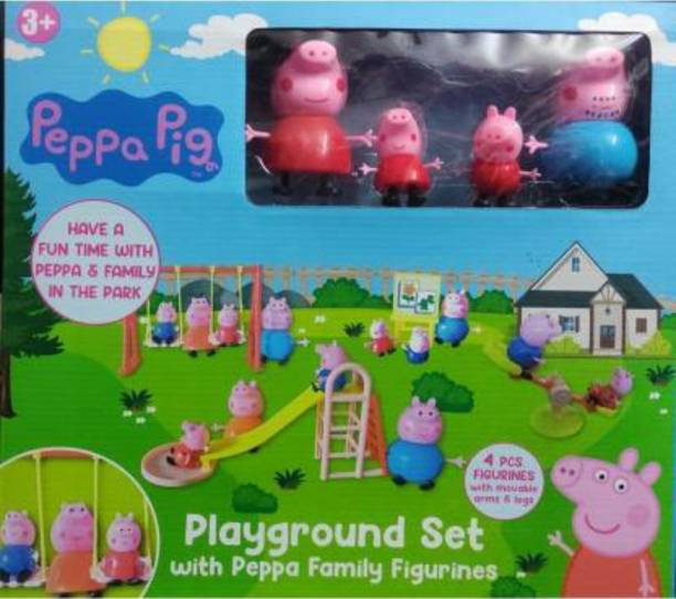 valuableplus Peppa Pig Playground & Peppa Pig Family, Slide Swing Seesaw Easel Set For kids