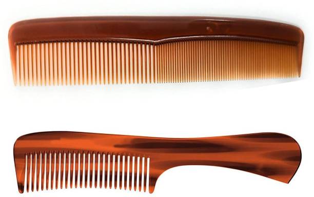 FOK Beard, Moustache, & Hair Rake Styling Comb for Grooming - Set Of 2, Brown