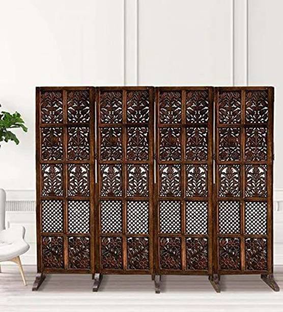 Decorhand Handcrafted 4 Panel Wooden Room Divider Screen With Stand Solid Wood Decorative Screen Partition
