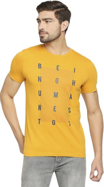 BEING HUMAN Solid Men Round Neck Yellow T-Shirt
