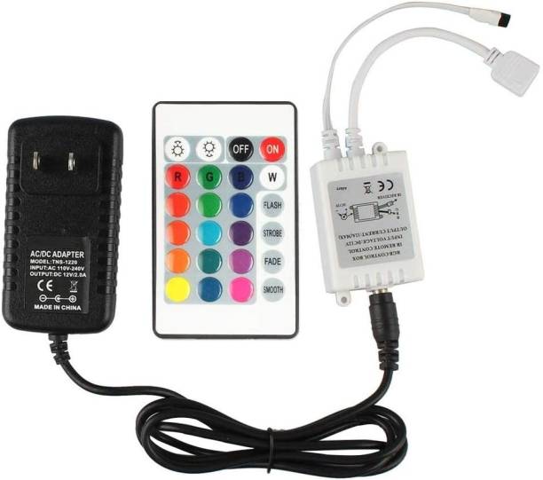 Divinext 3pc Combo 12 Volt 2 Amp Adaptor Charger RGB Control Box IR RF Remote Controller 6 A Step Dimmer