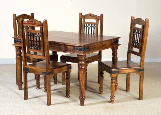 LOONART Solid Wood Four Seater Dining Table With Four Chair For Dining Room Solid Wood 4 Seater Dining Set
