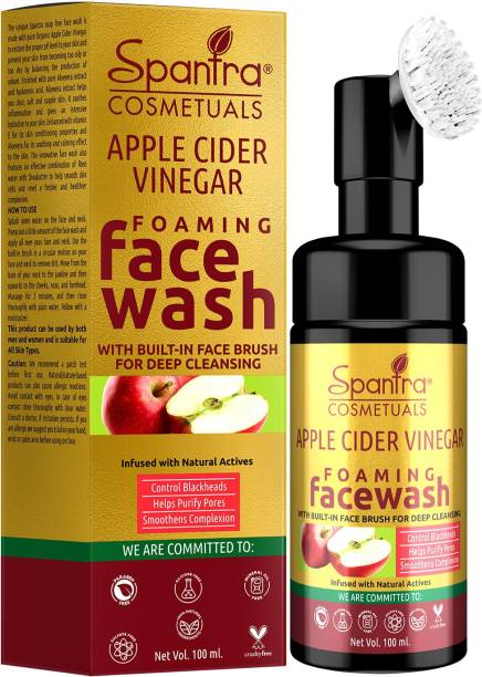 Spantra Apple Cider Vinegar Foaming with Built-in Face Brush, No Paraben&Sulphate,100ml Face Wash